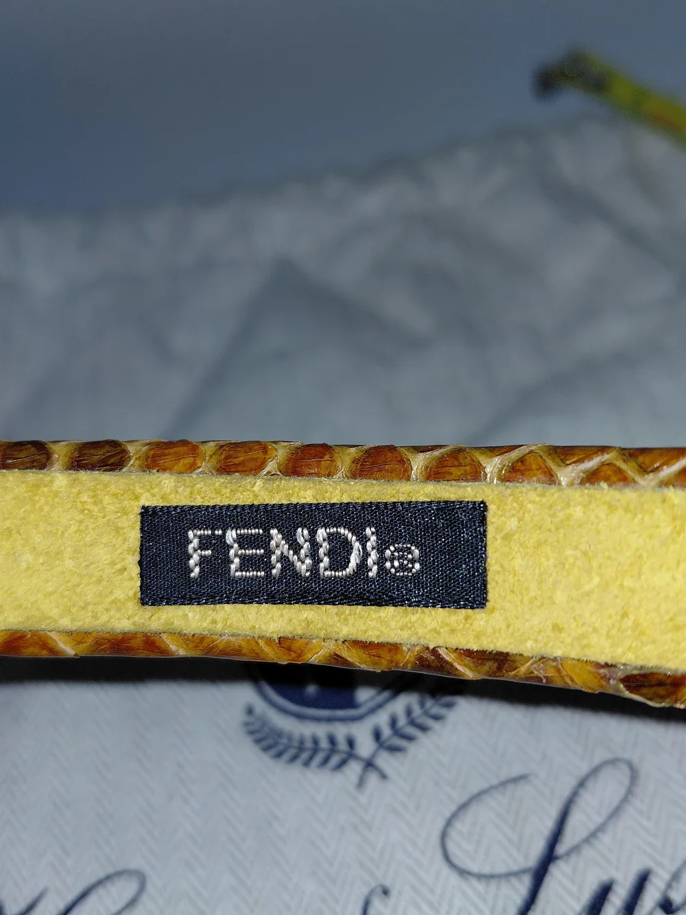 Fendi Yellow and Brown Snakeskin Slim Headband